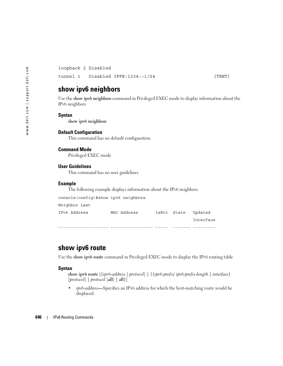 Show ipv6 neighbors, Show ipv6 route | Dell POWEREDGE M905 User Manual | Page 642 / 808