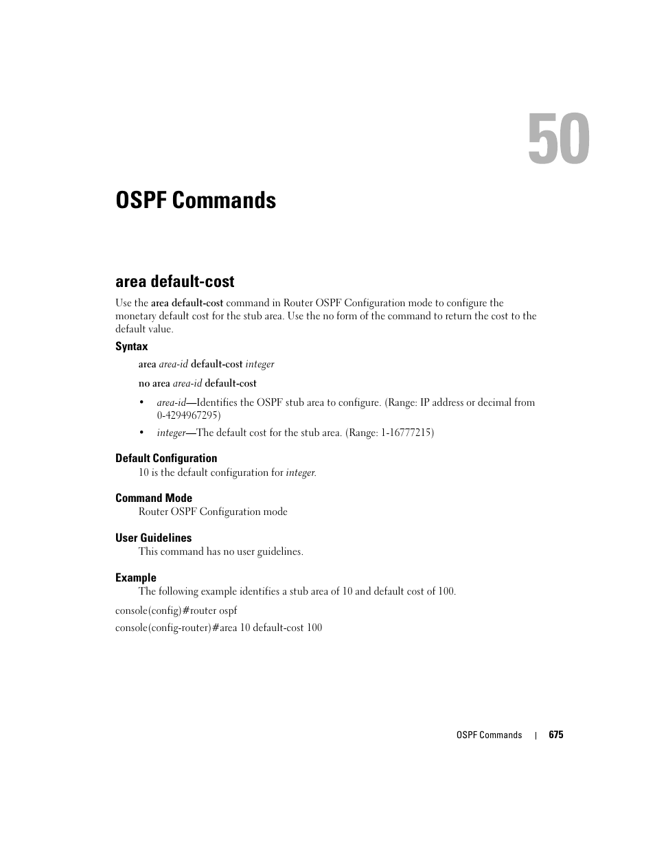 Ospf commands, Area default-cost, 50 ospf commands | Dell POWEREDGE M905 User Manual | Page 669 / 808