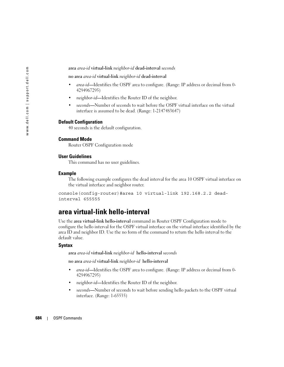 Area virtual-link hello-interval | Dell POWEREDGE M905 User Manual | Page 678 / 808