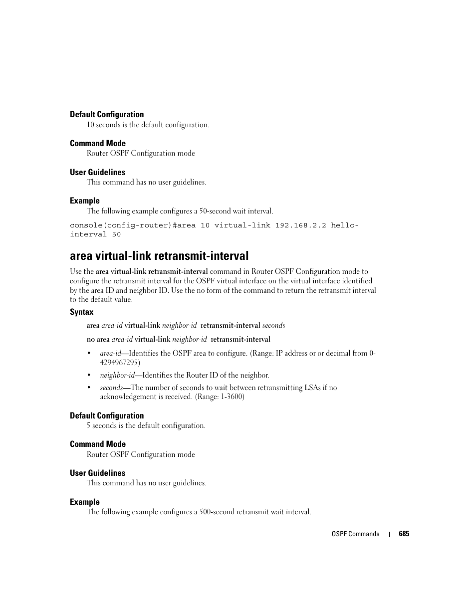 Area virtual-link retransmit-interval | Dell POWEREDGE M905 User Manual | Page 679 / 808