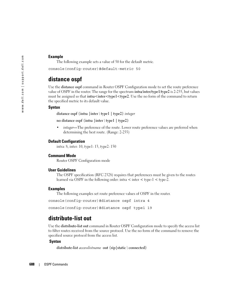 Distance ospf, Distribute-list out | Dell POWEREDGE M905 User Manual | Page 682 / 808