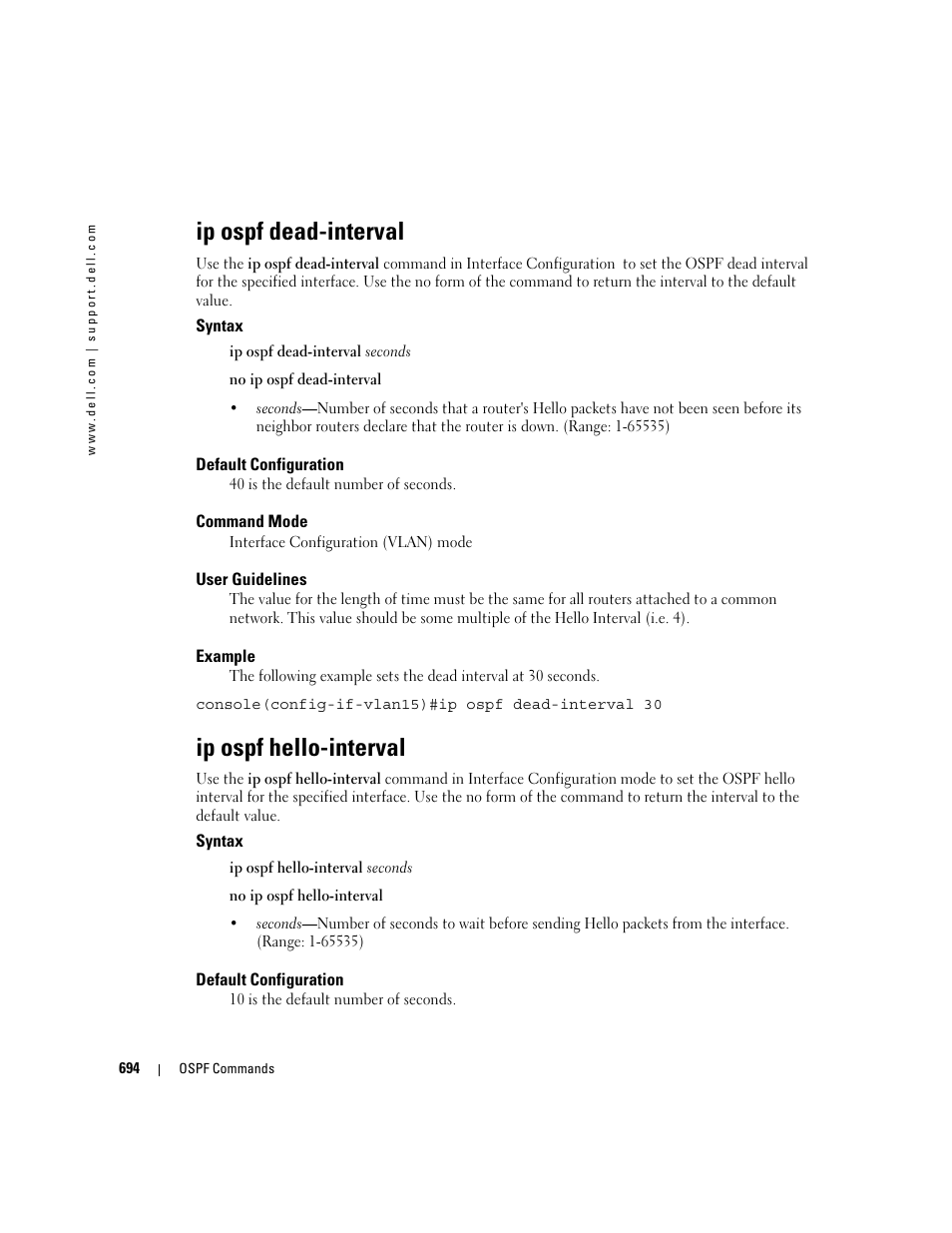 Ip ospf dead-interval, Ip ospf hello-interval | Dell POWEREDGE M905 User Manual | Page 688 / 808