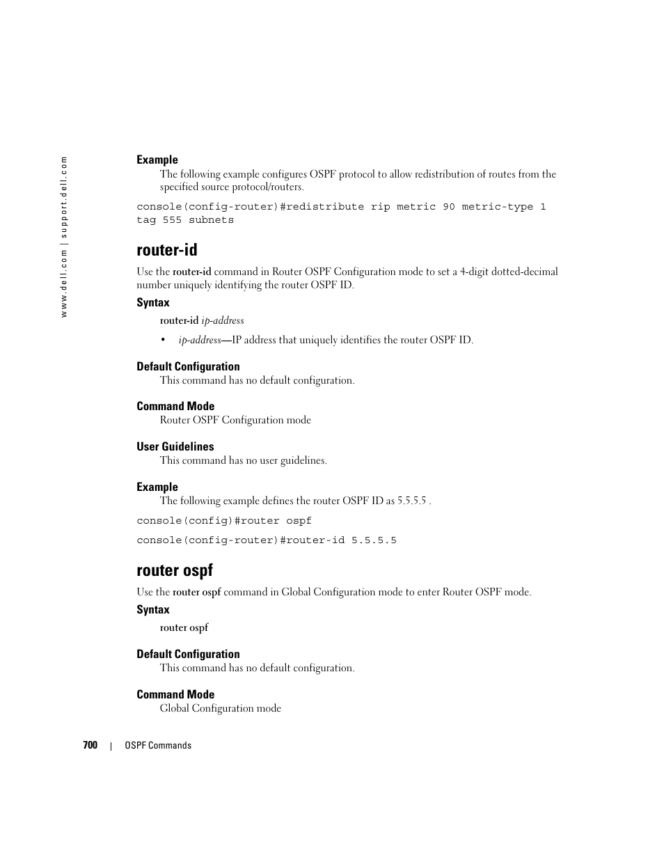 Router-id, Router ospf | Dell POWEREDGE M905 User Manual | Page 694 / 808