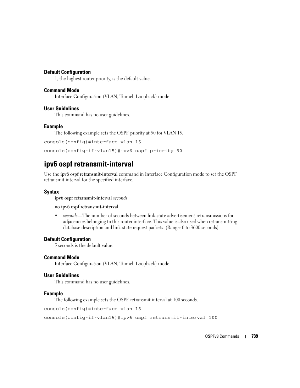 Ipv6 ospf retransmit-interval | Dell POWEREDGE M905 User Manual | Page 733 / 808