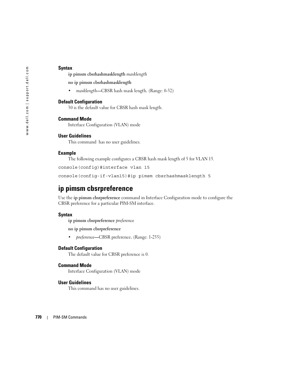 Ip pimsm cbsrpreference | Dell POWEREDGE M905 User Manual | Page 762 / 808