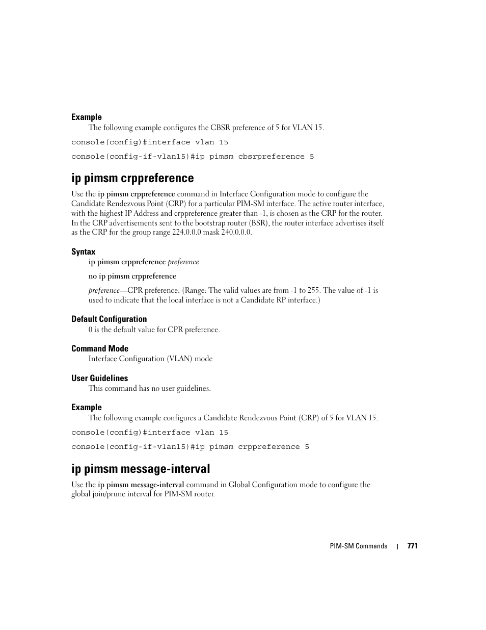 Ip pimsm crppreference, Ip pimsm message-interval | Dell POWEREDGE M905 User Manual | Page 763 / 808