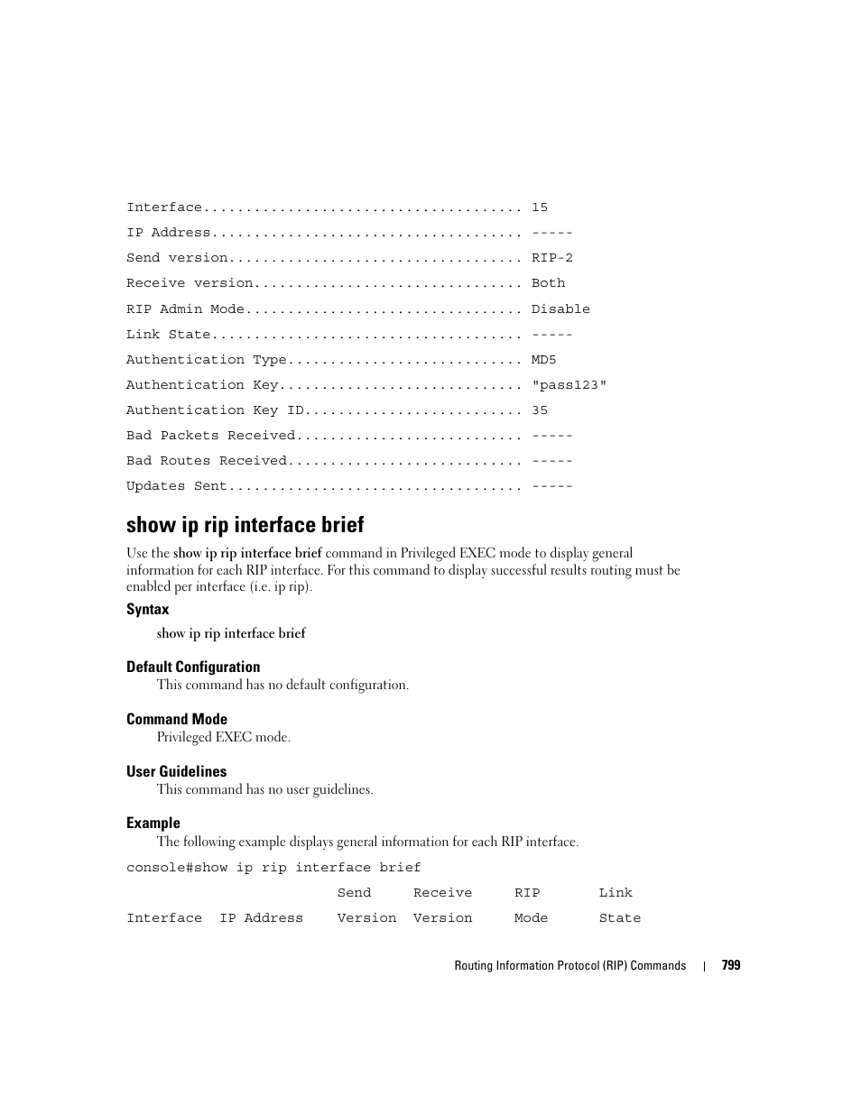 Show ip rip interface brief | Dell POWEREDGE M905 User Manual | Page 791 / 808