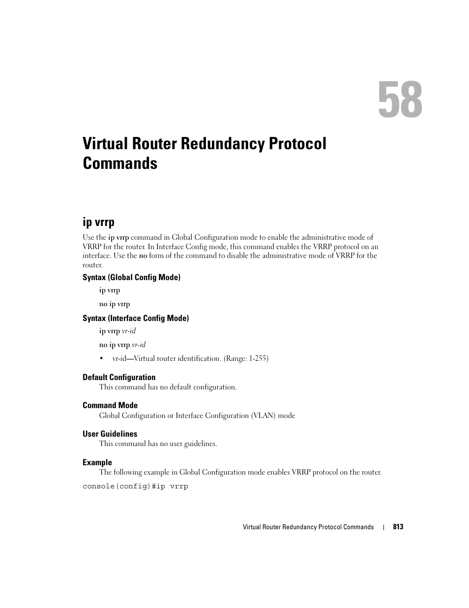 Virtual router redundancy protocol commands, Ip vrrp, 58 virtual router redundancy protocol commands | Dell POWEREDGE M905 User Manual | Page 799 / 808