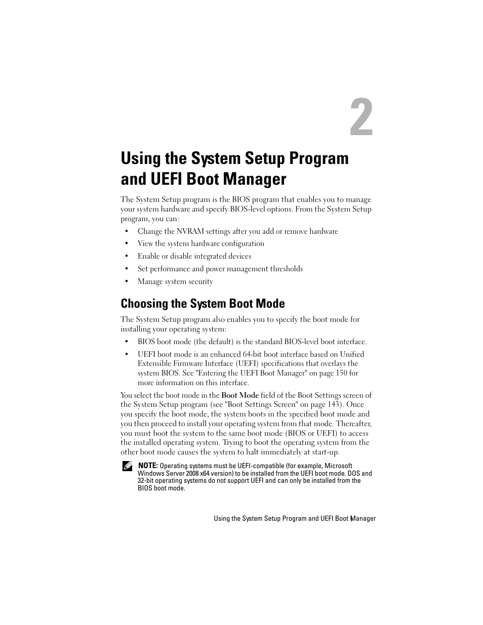 Choosing the system boot mode, Using the system setup program, And uefi boot manager | Using the system setup, Program, And uefi boot manager" on, Led. see "using, The system setup program, Using, See "using the | Dell POWEREDGE M915 User Manual | Page 137 / 368