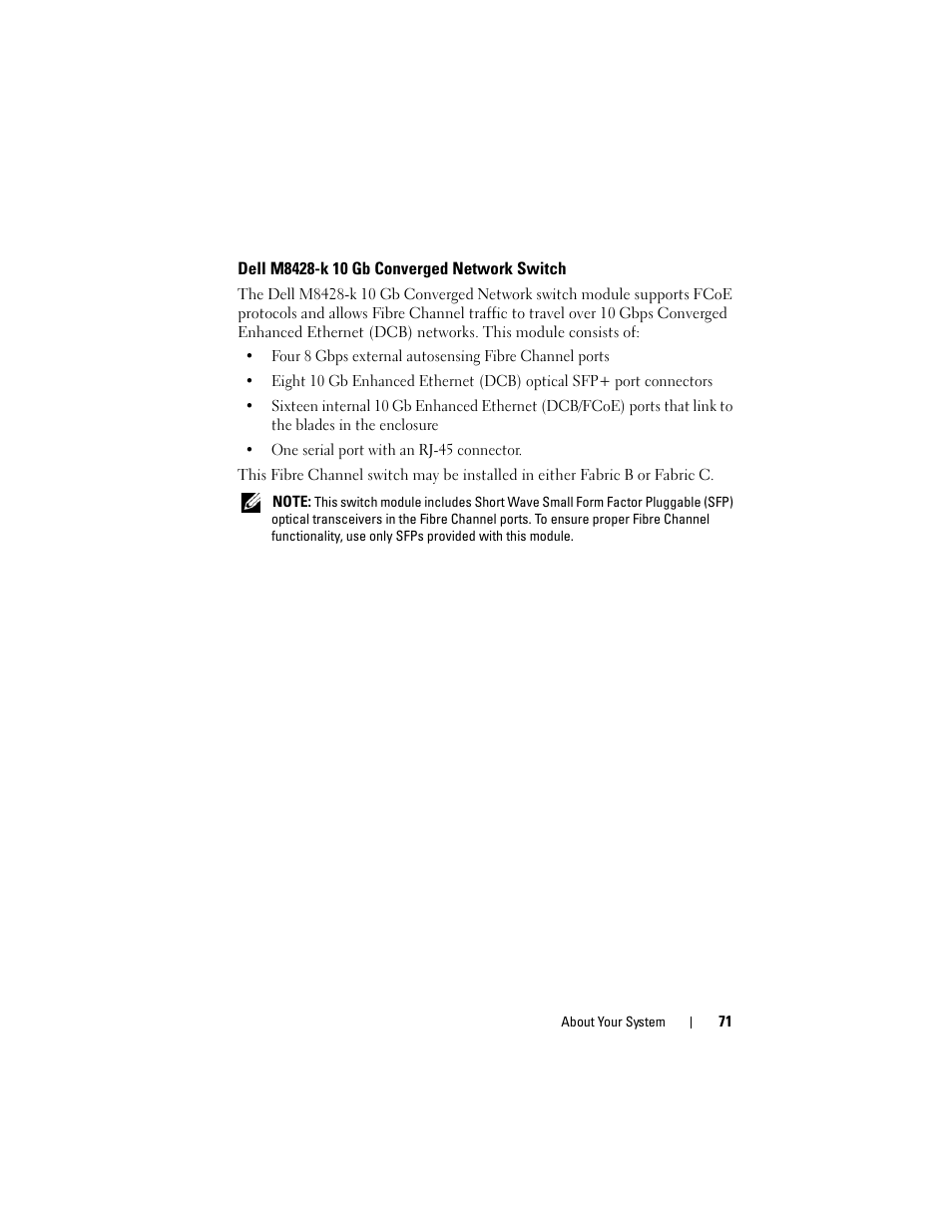 Dell m8428-k 10 gb converged network switch, Dell m8428-k 10 gb converged, Network switch | Dell POWEREDGE M915 User Manual | Page 71 / 368
