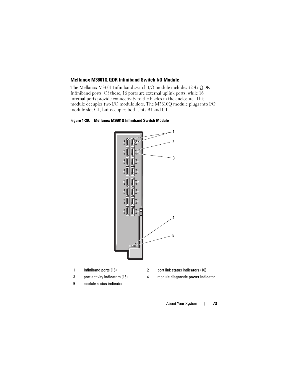 Mellanox m3601q qdr infiniband switch i/o module, Mellanox m3601q qdr infiniband, Switch i/o module | Dell POWEREDGE M915 User Manual | Page 73 / 368
