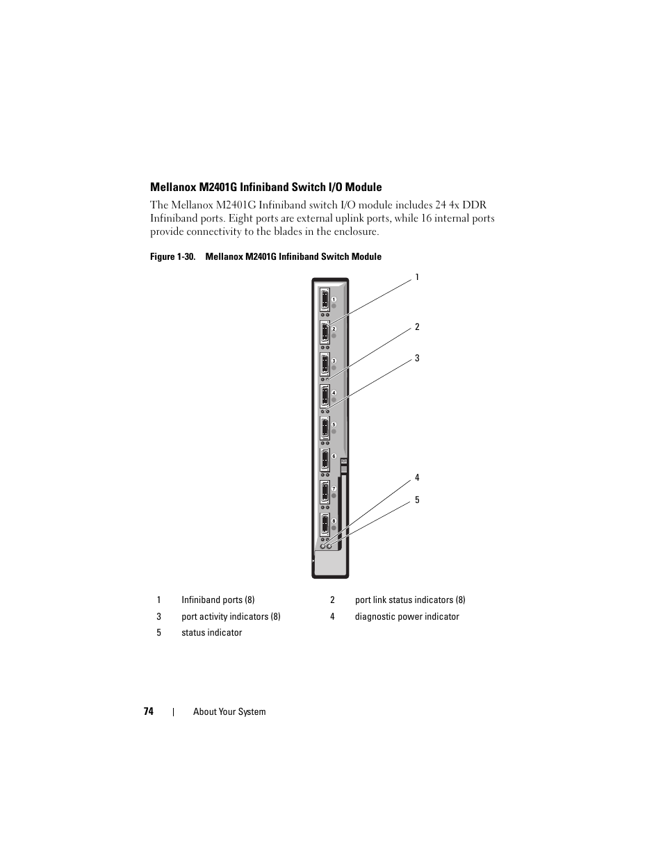 Mellanox m2401g infiniband switch i/o module, Mellanox m2401g infiniband, Switch i/o module | Dell POWEREDGE M915 User Manual | Page 74 / 368