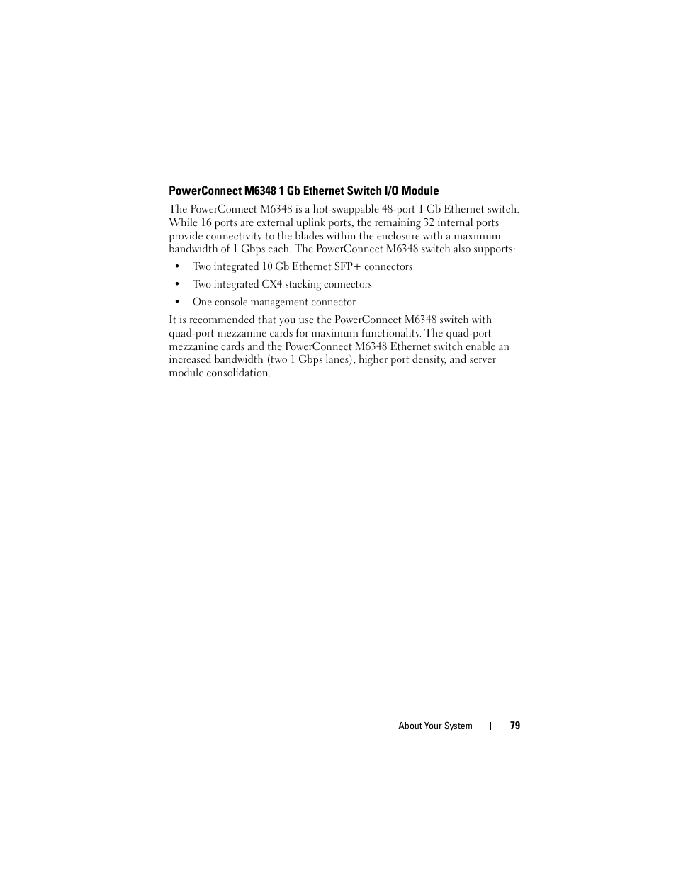 Powerconnect m6348 1 gb ethernet switch i/o module, Powerconnect m6348 1 gb ethernet, Switch i/o module | Dell POWEREDGE M915 User Manual | Page 79 / 368