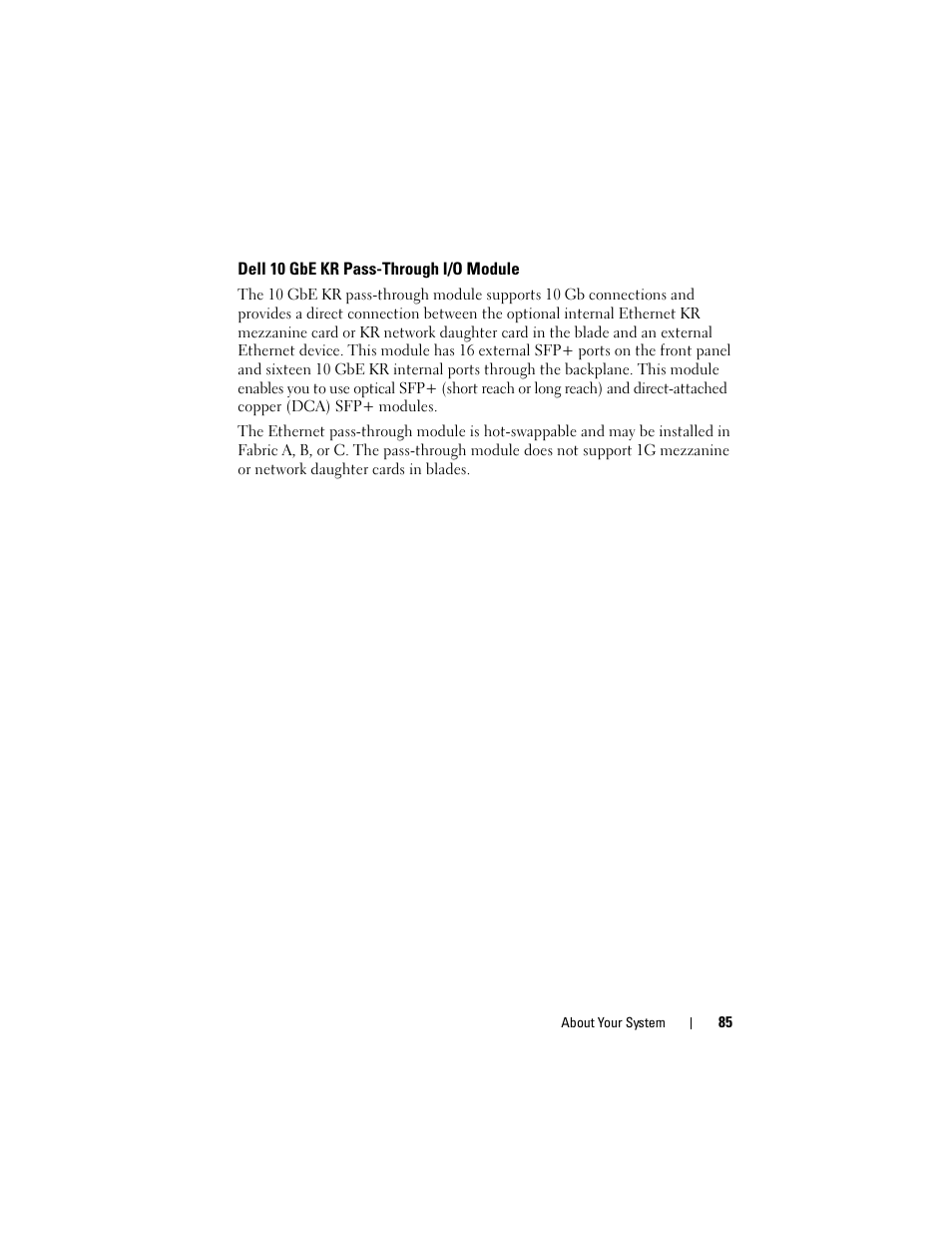 Dell 10 gbe kr pass-through i/o module | Dell POWEREDGE M915 User Manual | Page 85 / 368