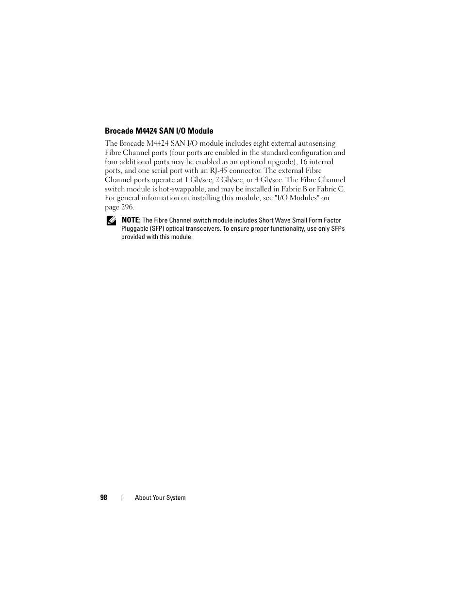 Brocade m4424 san i/o module | Dell POWEREDGE M915 User Manual | Page 98 / 368