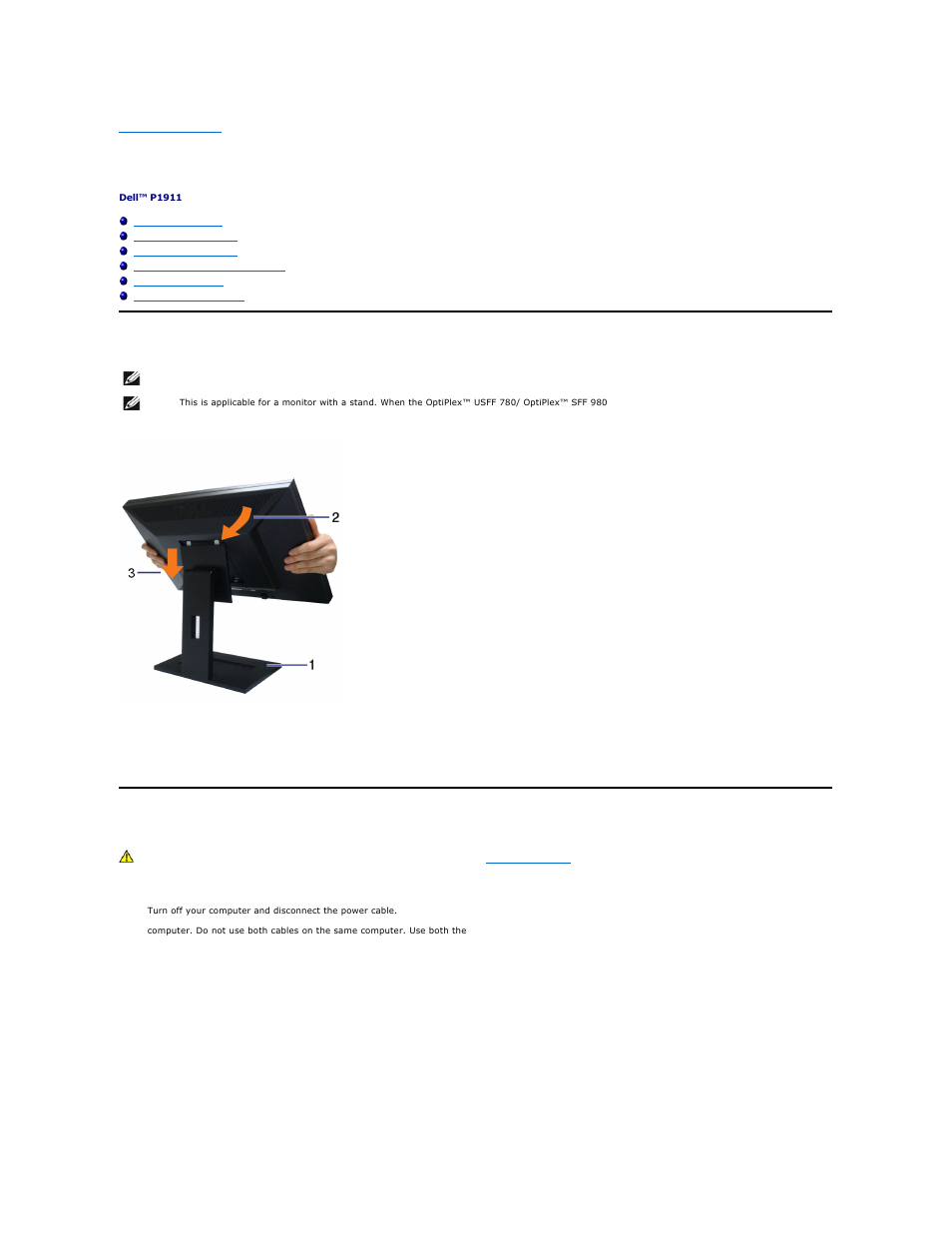 Setting up the monitor, Attaching the stand, Connecting your monitor | Connecting the white dvi cable | Dell P1911 Monitor User Manual | Page 31 / 38