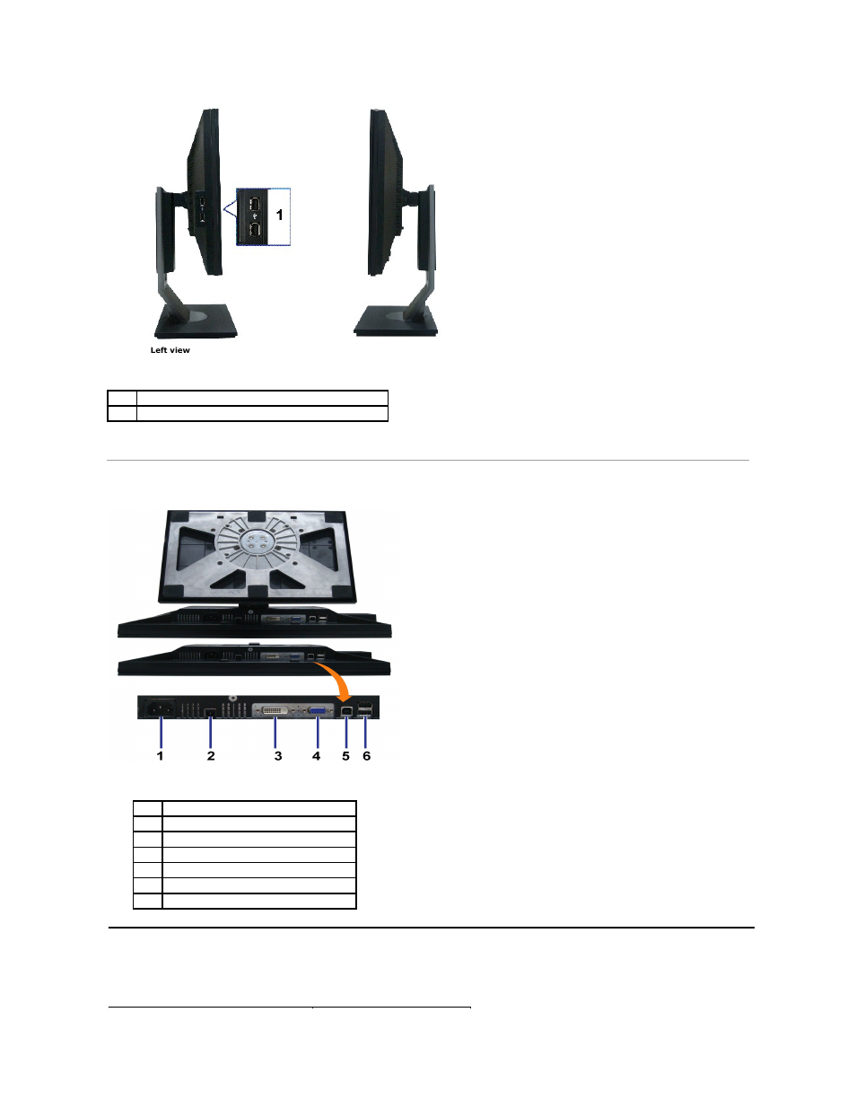 Monitor specifications, Bottom view, Flat panel specifications | Dell P1911 Monitor User Manual | Page 6 / 38