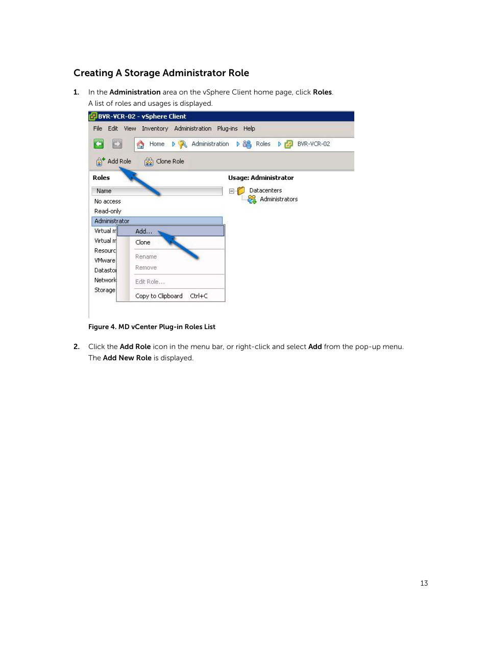 Creating a storage administrator role | Dell PowerVault MD3420 User Manual | Page 13 / 88
