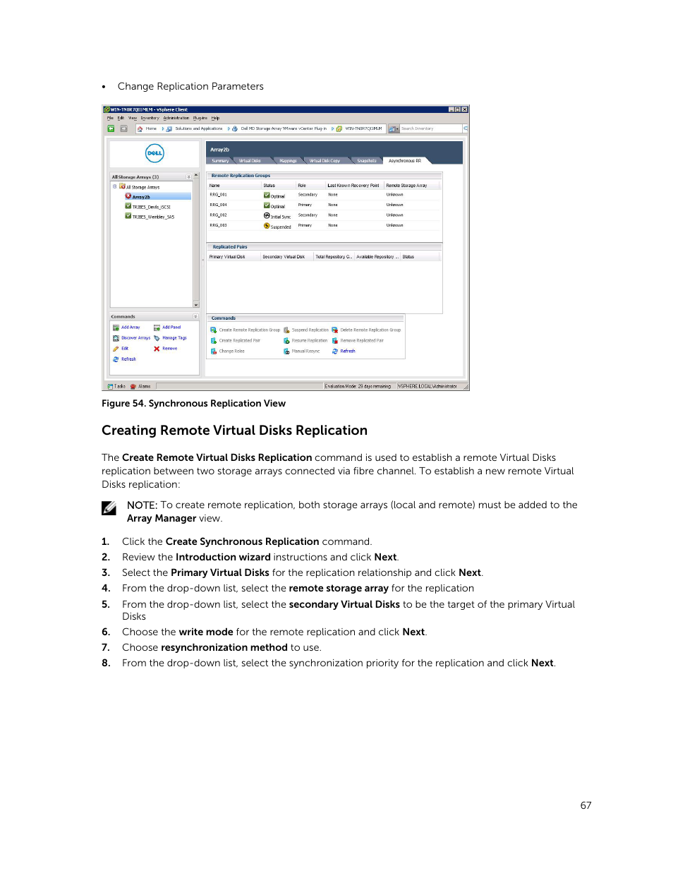 Creating remote virtual disks replication | Dell PowerVault MD3420 User Manual | Page 67 / 88