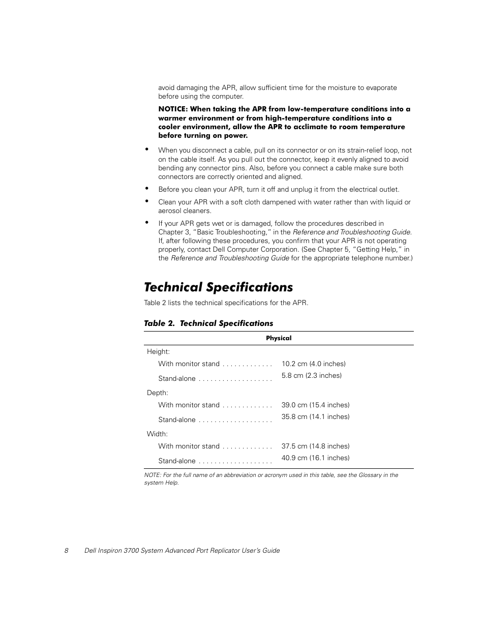 Technical specifications | Dell Inspiron 3700 User Manual | Page 12 / 32