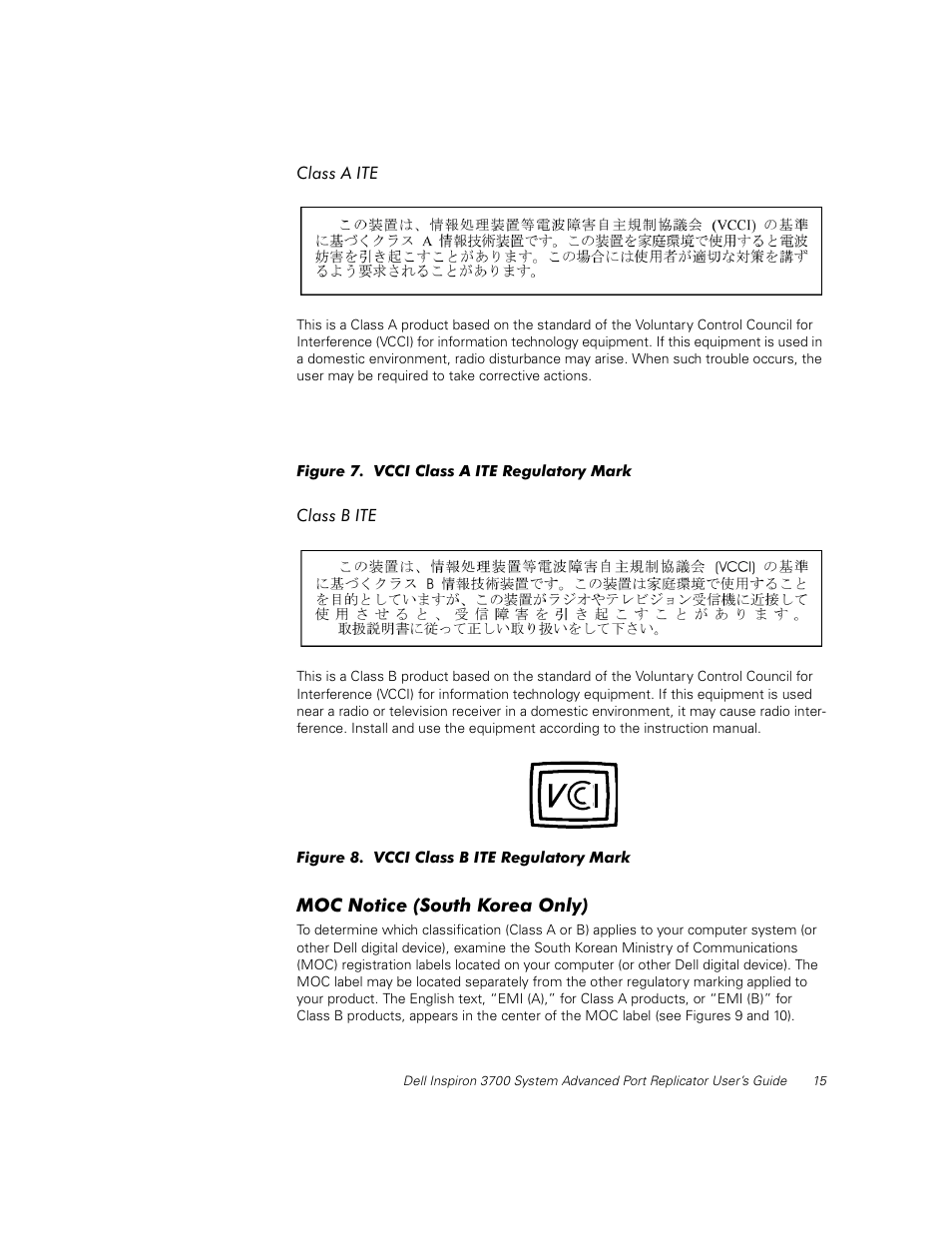 Class a ite, Class b ite, Moc notice (south korea only) | Vcci-a | Dell Inspiron 3700 User Manual | Page 19 / 32