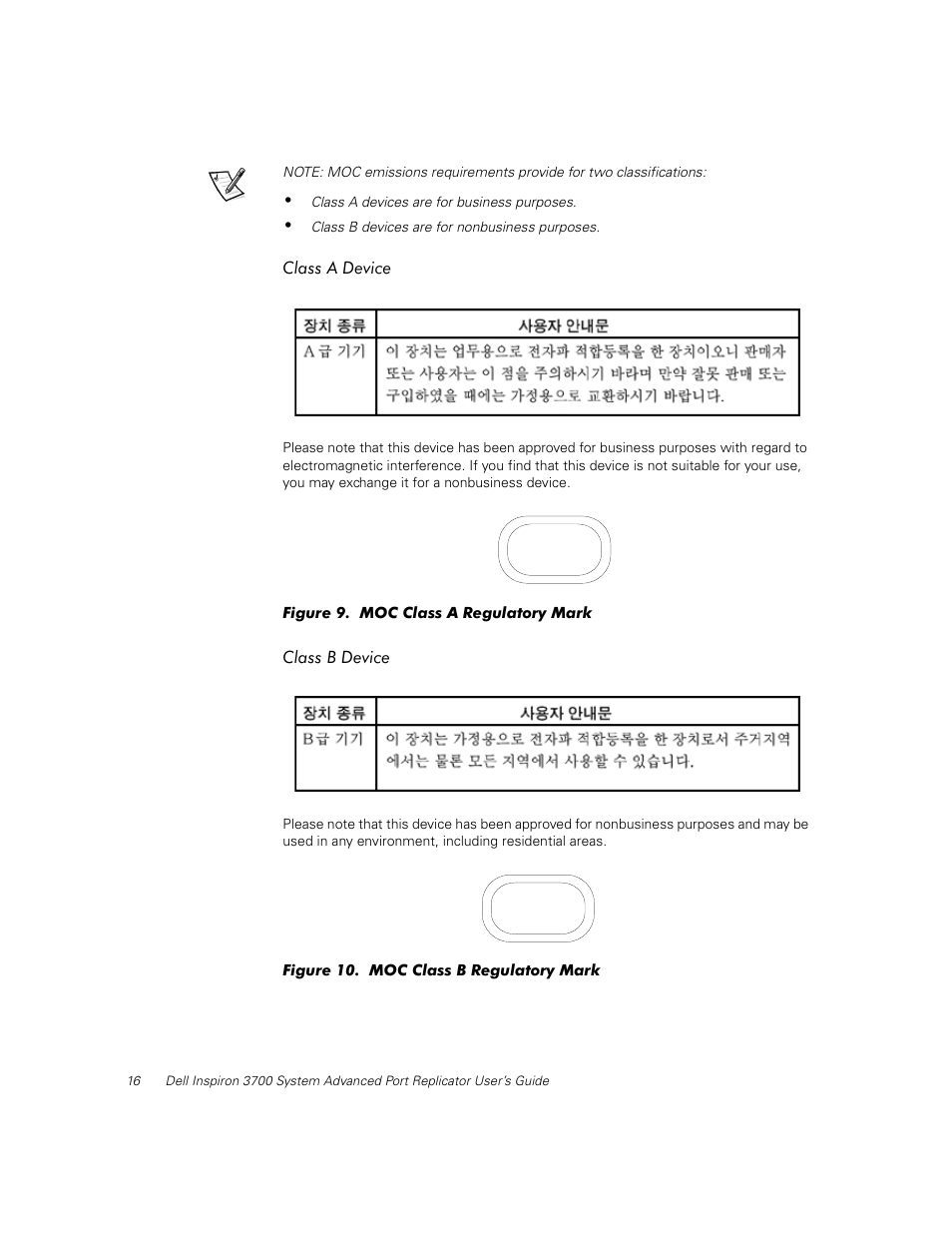 Class a device, Class b device | Dell Inspiron 3700 User Manual | Page 20 / 32