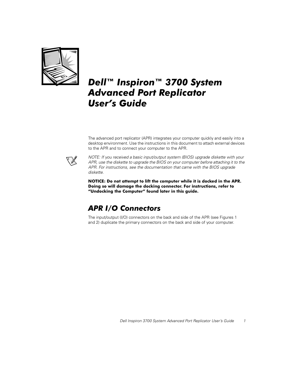 Apr i/o connectors | Dell Inspiron 3700 User Manual | Page 5 / 32