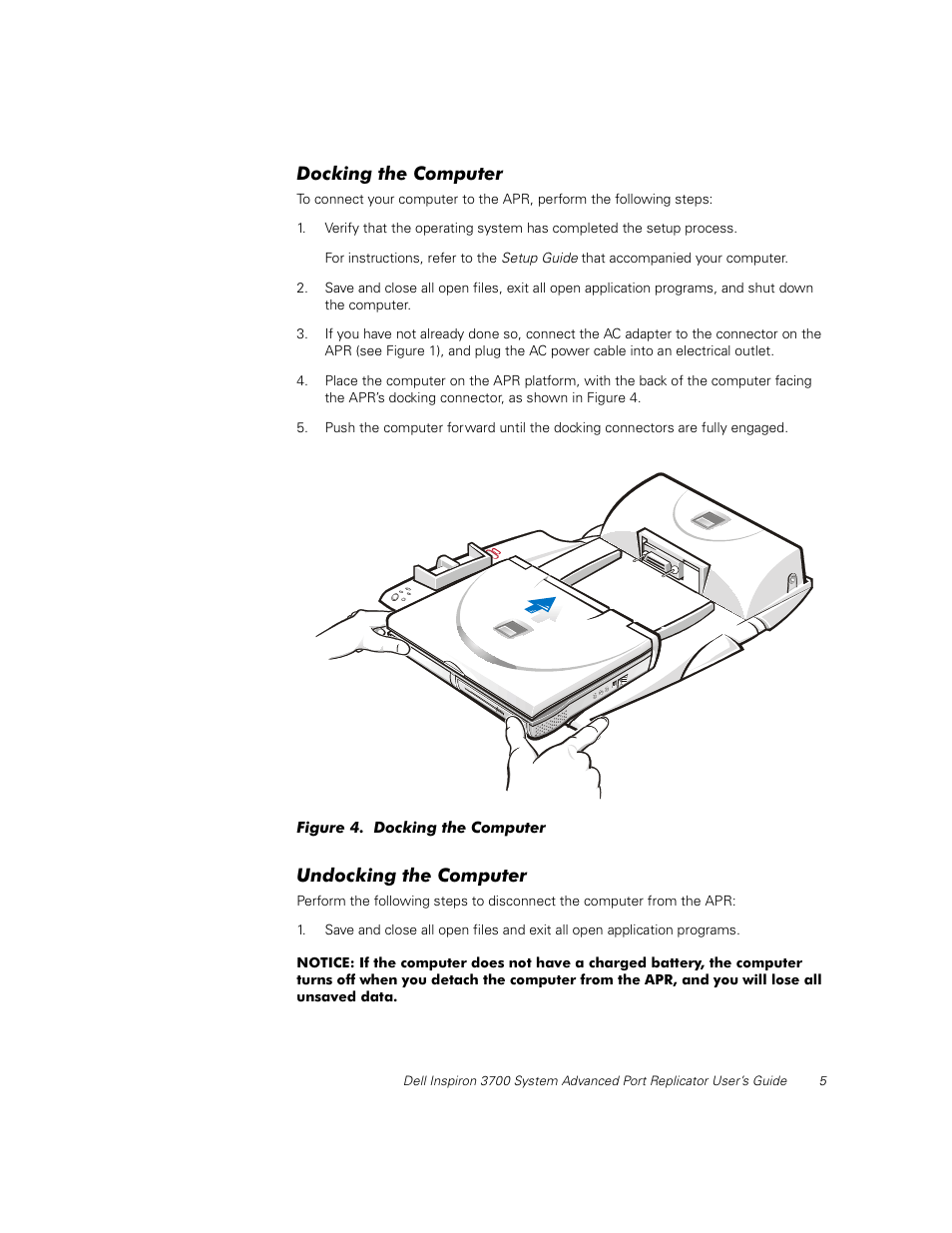 Docking the computer, Undocking the computer | Dell Inspiron 3700 User Manual | Page 9 / 32