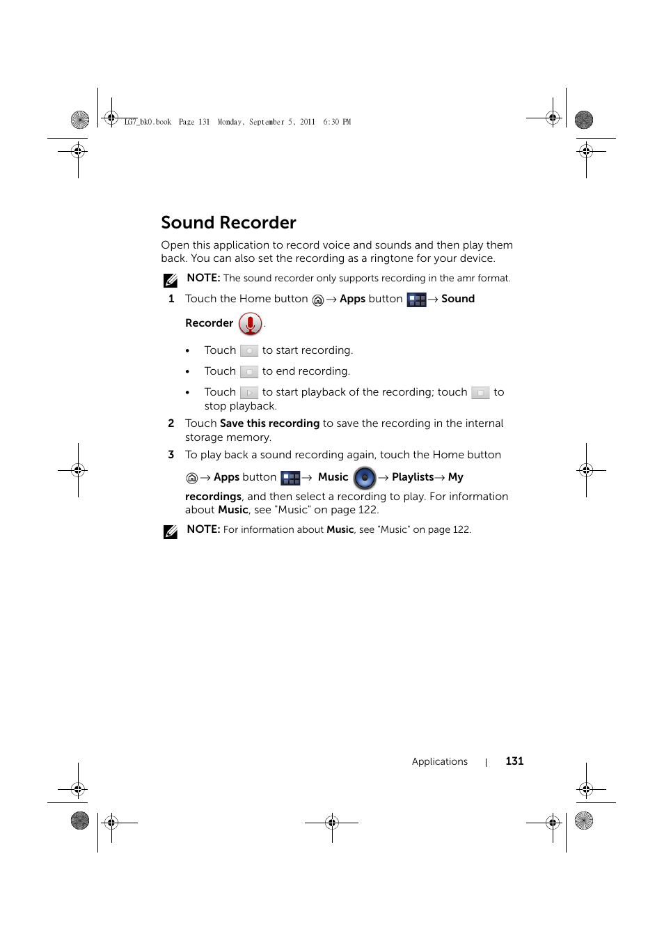 Sound recorder | Dell Mobile Streak 7 Wifi Only User Manual | Page 131 / 142