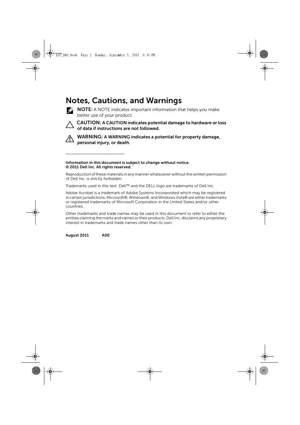Notes, cautions, and warnings | Dell Mobile Streak 7 Wifi Only User Manual | Page 2 / 142