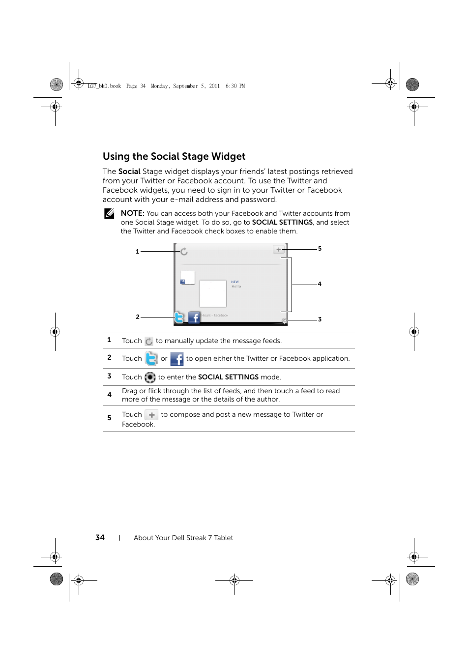 Using the social stage widget | Dell Mobile Streak 7 Wifi Only User Manual | Page 34 / 142