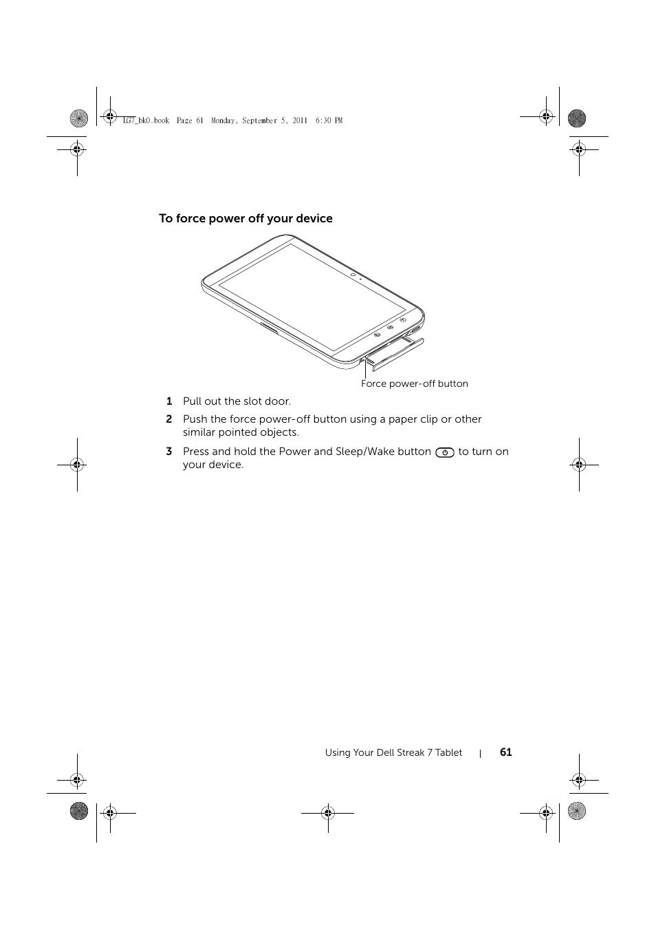 To force power off your device | Dell Mobile Streak 7 Wifi Only User Manual | Page 61 / 142