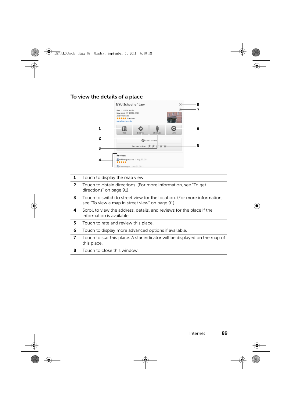 To view the details of a place | Dell Mobile Streak 7 Wifi Only User Manual | Page 89 / 142