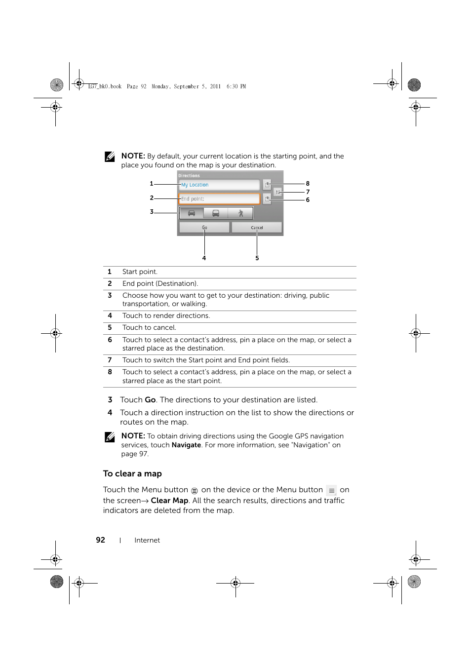 To clear a map | Dell Mobile Streak 7 Wifi Only User Manual | Page 92 / 142