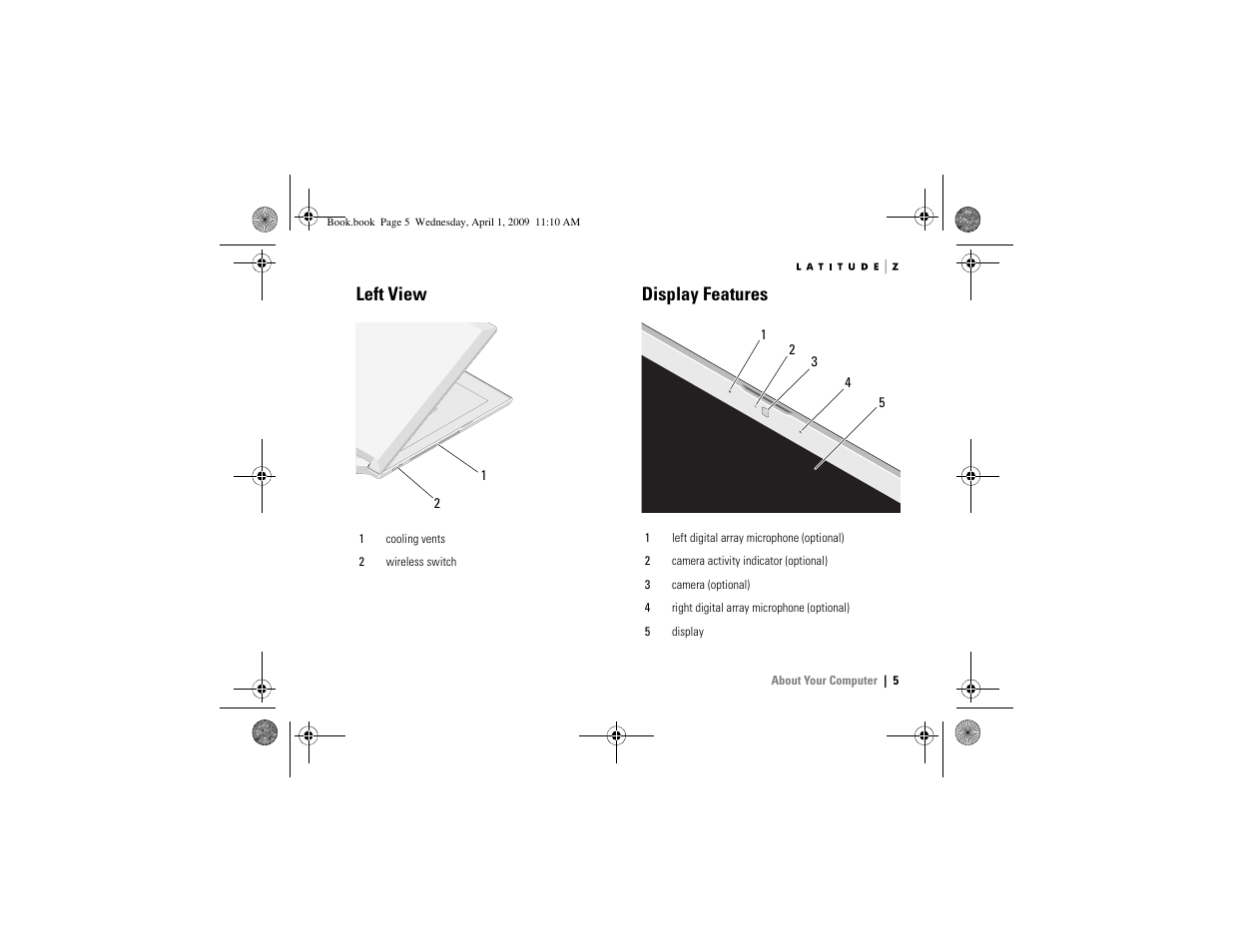 Left view display features | Dell Latitude Z (Late 2009) User Manual | Page 5 / 12