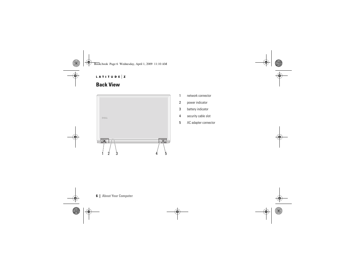 Back view | Dell Latitude Z (Late 2009) User Manual | Page 6 / 12