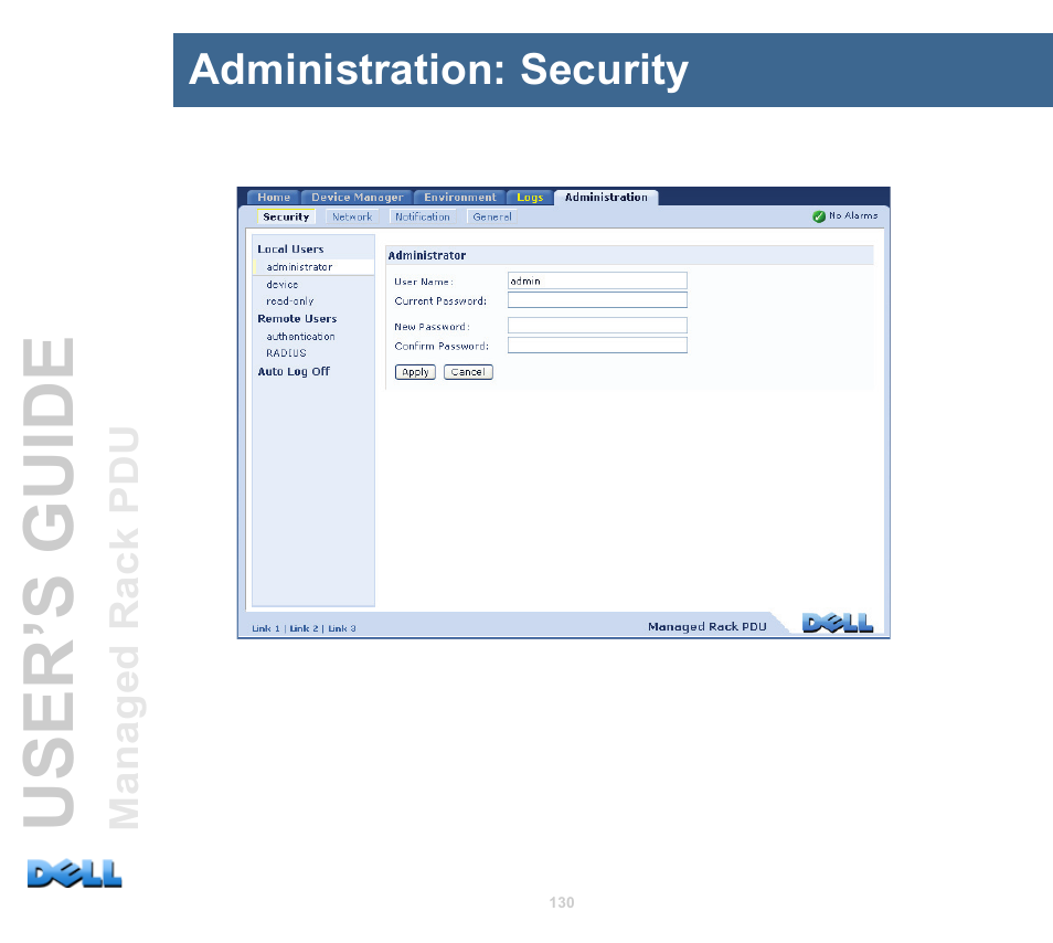Administration: security, User’s guide | Dell Managed PDU LED User Manual | Page 135 / 244