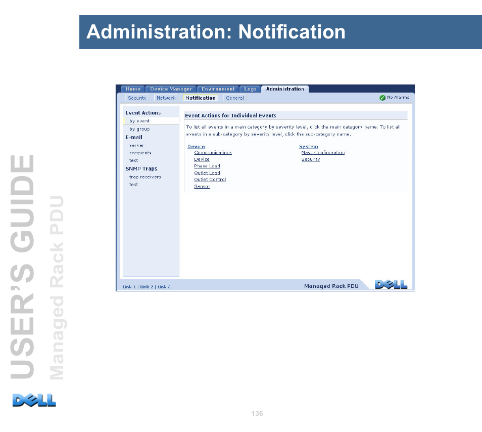 Administration: notification, User’s guide | Dell Managed PDU LED User Manual | Page 141 / 244