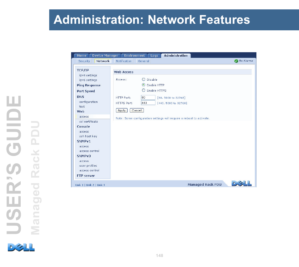 Administration: network features, User’s guide | Dell Managed PDU LED User Manual | Page 153 / 244