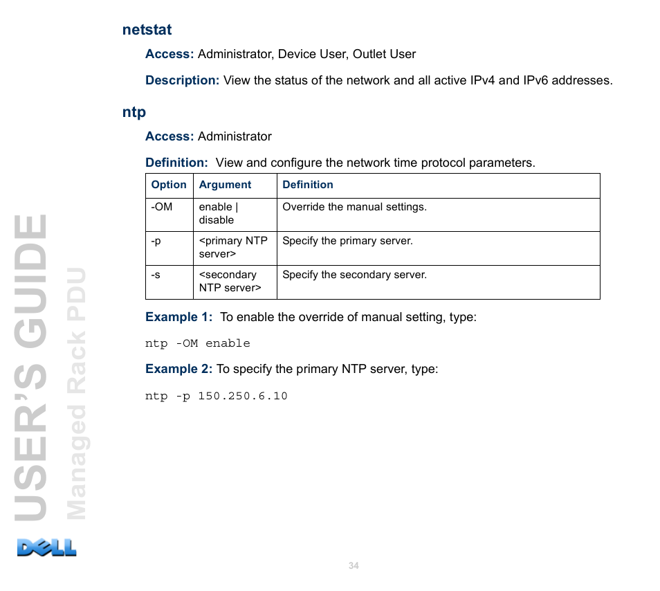 Netstat, User’s guide | Dell Managed PDU LED User Manual | Page 39 / 244