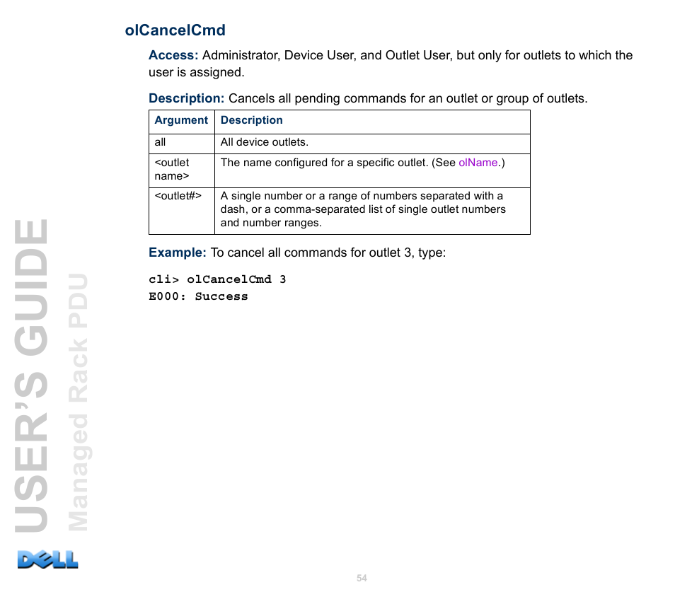 Olcancelcmd, User’s guide | Dell Managed PDU LED User Manual | Page 59 / 244