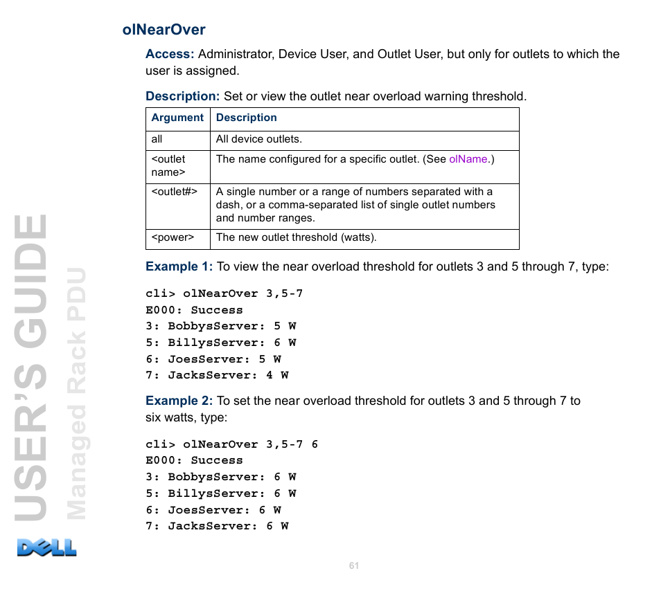 Olnearover, User’s guide | Dell Managed PDU LED User Manual | Page 66 / 244