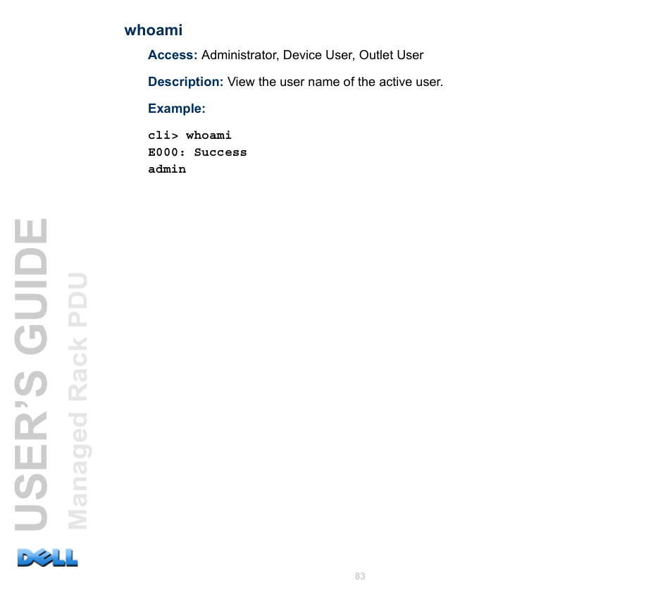 Whoami, User’s guide | Dell Managed PDU LED User Manual | Page 88 / 244