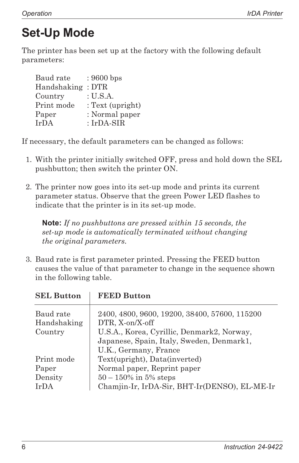 Set-up mode | Bacharach 24-9422 User Manual | Page 10 / 16