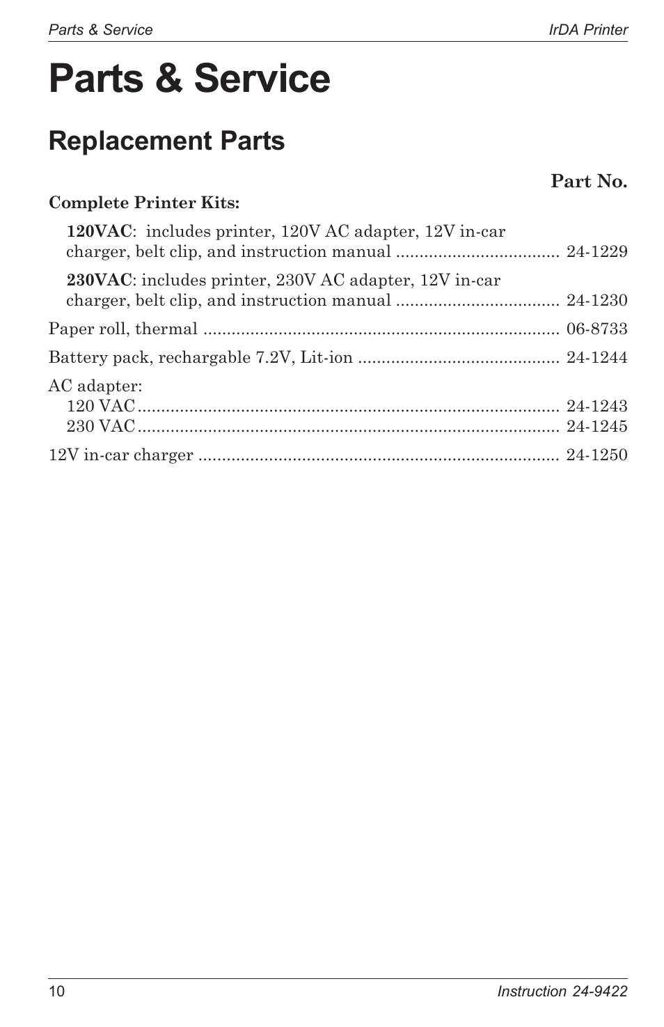 Parts & service, Replacement parts, Sales / service centers | Bacharach 24-9422 User Manual | Page 14 / 16