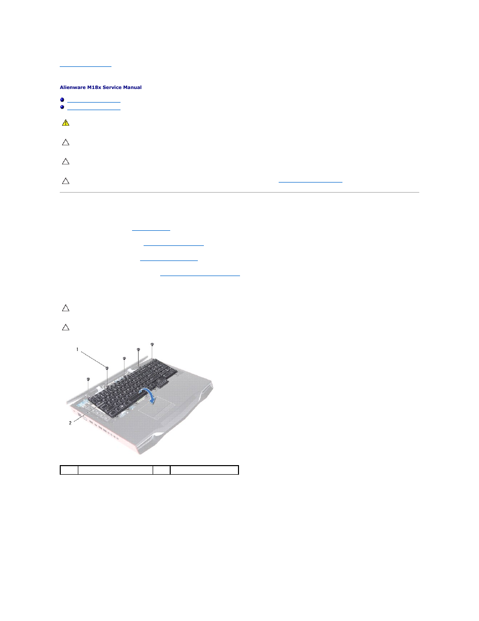 Keyboard, Removing the keyboard | Dell Alienware M18x (Early 2011) User Manual | Page 35 / 64