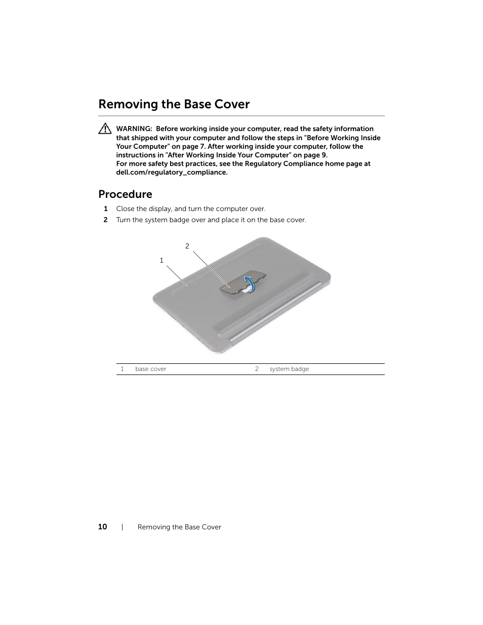 Removing the base cover, Procedure | Dell XPS 12 (9Q33, Mid 2013) User Manual | Page 10 / 56