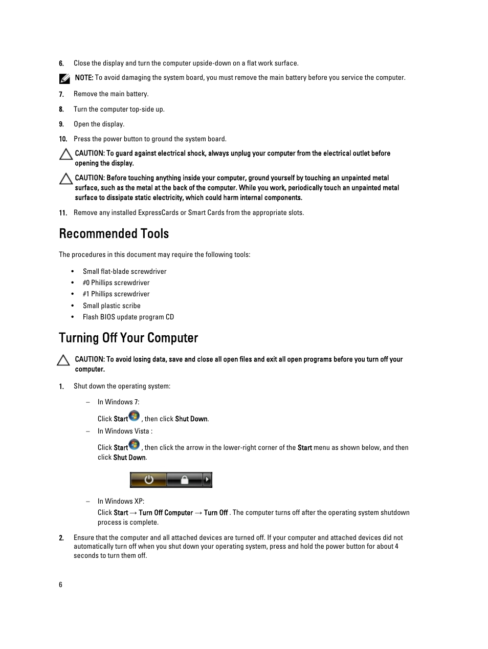 Recommended tools, Turning off your computer | Dell Vostro 3560 (Early 2012) User Manual | Page 6 / 71