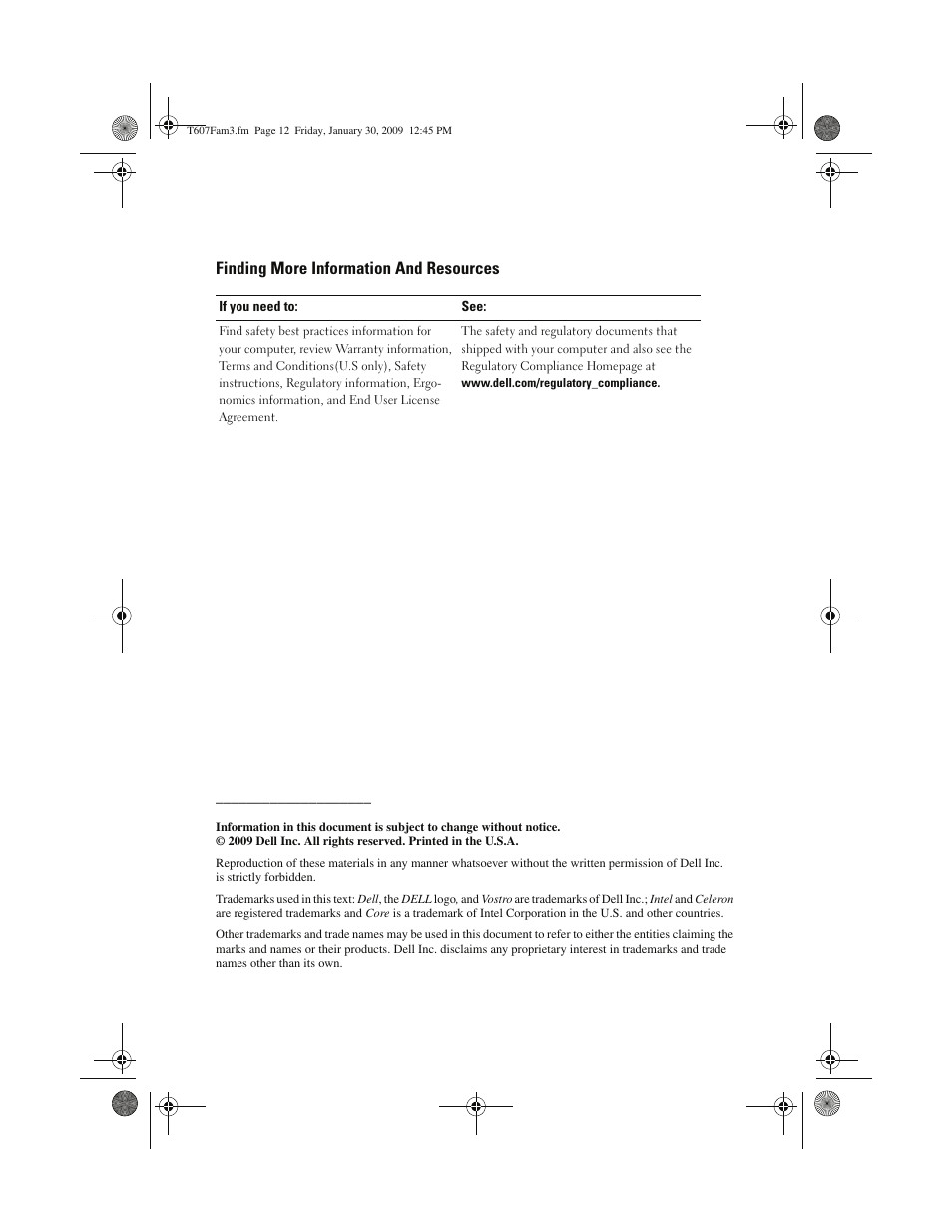 Finding more information and resources | Dell Vostro 1310 (Early 2008) User Manual | Page 12 / 12