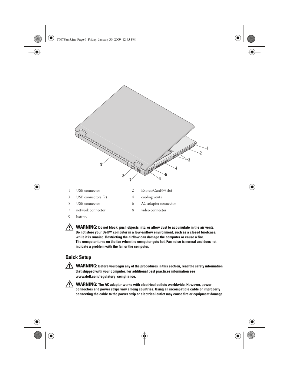 Quick setup | Dell Vostro 1310 (Early 2008) User Manual | Page 6 / 12